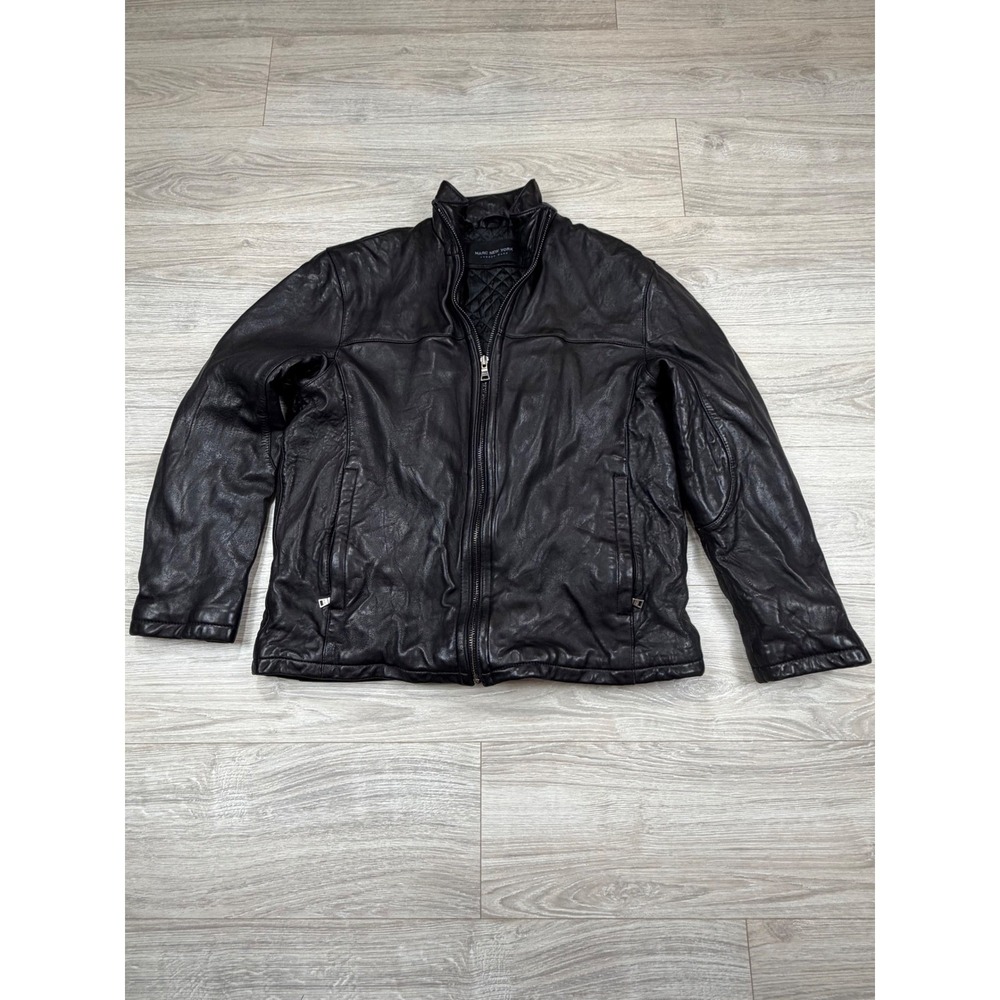 Marc New York Andrew Marc Mens Black Leather Jacket Quilted Lining Full Zip XL